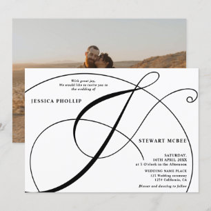 Invitación Boda de caligrafía fotográfica en blanco negro