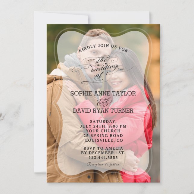 Invitación Boda de caligrafía fotográfica moderna y poco entu (Anverso)