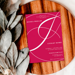 Invitación Boda de caligrafía fotográfica rosa magenta manusc