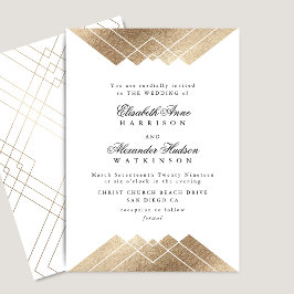 Invitación Boda de caligrafía geométrica de oro blanco