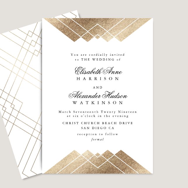 Invitación Boda de caligrafía geométrica de oro blanco (Subido por el creador)