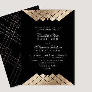 Invitación Boda de caligrafía geométrica de oro negro