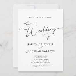 Invitación Boda de caligrafía gris de carbón vegetal