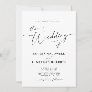 Invitación Boda de caligrafía gris de carbón vegetal