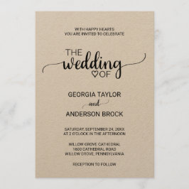 Invitación Boda de caligrafía Kraft simple