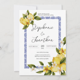 Invitación Boda de caligrafía limón de color azul de Italia