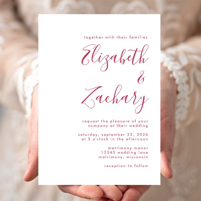 Invitación Boda de caligrafía magenta moderna (Subido por el creador)
