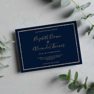 Invitación Boda de caligrafía manuscrita de oro azul marino