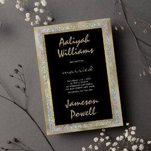 Invitación Boda de caligrafía manuscrita de oro de plata negr