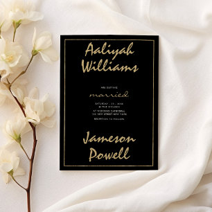 Invitación Boda de caligrafía manuscrita de oro negro simple