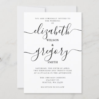 Invitación Boda de caligrafía manuscrita en blanco y negro