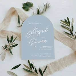 Invitación Boda de Caligrafía Mínima Arqueada Azul Polvorient