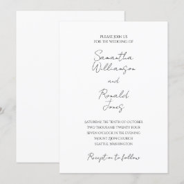 Invitación Boda de caligrafía Minimalista blanca y negra
