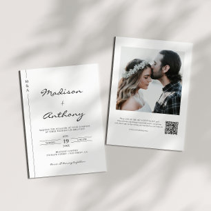 Invitación Boda de caligrafía minimalista Foto Código QR