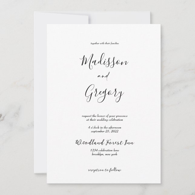 Invitación Boda de caligrafía Minimalista moderna y simple (Anverso)