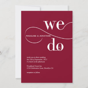 Invitación Boda de caligrafía minimalista rojo borgoña hacemo