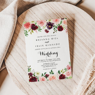 Invitación Boda de caligrafía moderna con flores de primavera