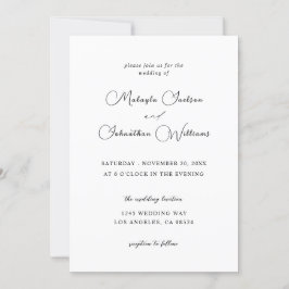Invitación Boda de caligrafía moderna de 9 - blanco y negro