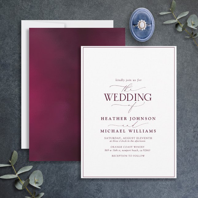 Invitación Boda de caligrafía moderna de Borgoña (Subido por el creador)