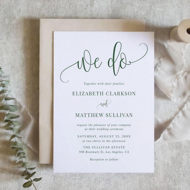 Invitación Boda de caligrafía moderna de Emerald Green We Do  (Emerald Green We Do Modern Calligraphy Wedding Invitation)