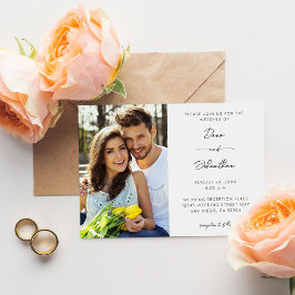 Invitación Boda de caligrafía moderna de fotografía lateral