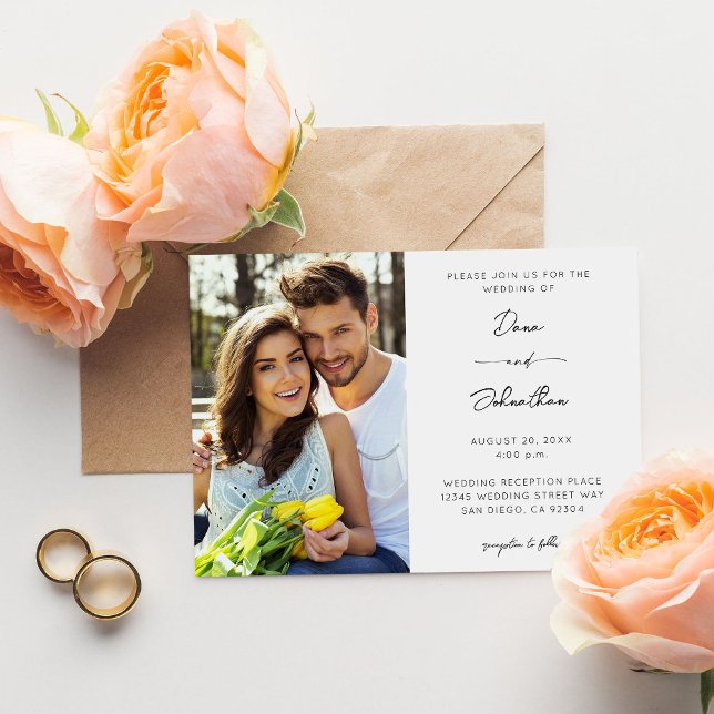 Invitación Boda de caligrafía moderna de fotografía lateral (Subido por el creador)