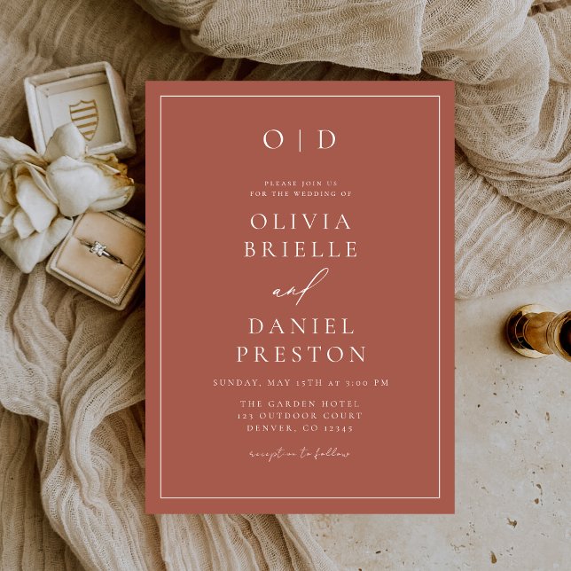 Invitación Boda de caligrafía moderna de Terracota minimalist (Subido por el creador)