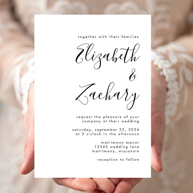 Invitación Boda de caligrafía moderna en blanco y negro (Subido por el creador)