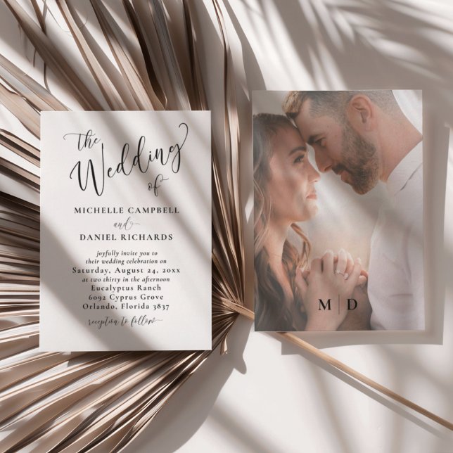 Invitación Boda de caligrafía moderna en blanco y negro (Subido por el creador)