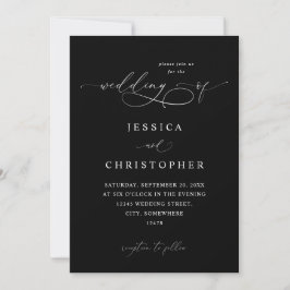 Invitación Boda de Caligrafía Moderna en Blanco y Negro 3 - N