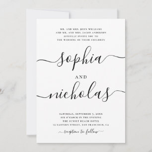 Invitación Boda de Caligrafía Moderna en Blanco y Negro - Ele