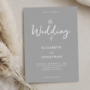 Invitación Boda de caligrafía moderna gris minimalista