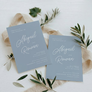 Invitación Boda de Caligrafía Moderna Minimalista Azul Polvor