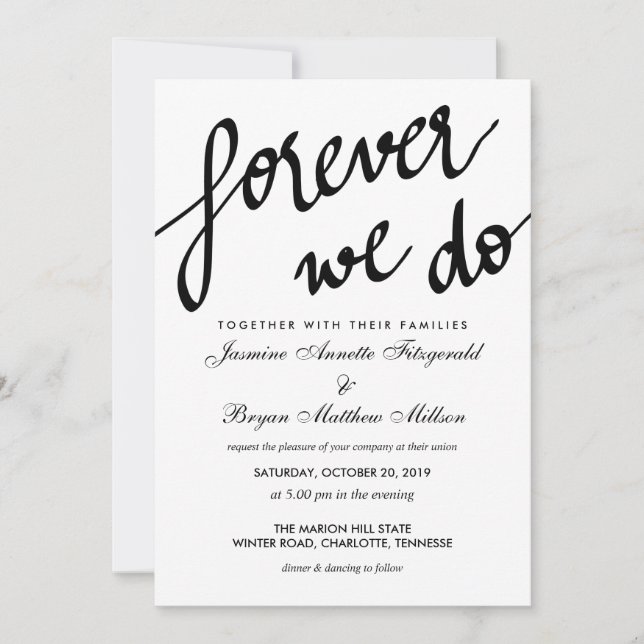 Invitación Boda de caligrafía moderna para siempre (Anverso)