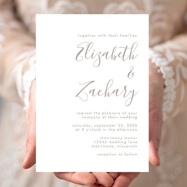 Invitación Boda de caligrafía moderna taupe (Subido por el creador)