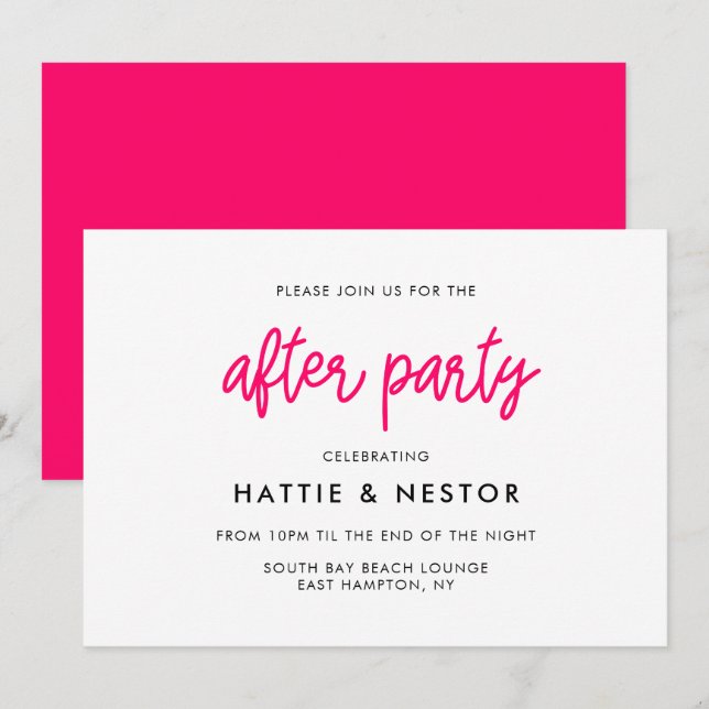 Invitación Boda de caligrafía moderna tras fiesta (Anverso / Reverso)