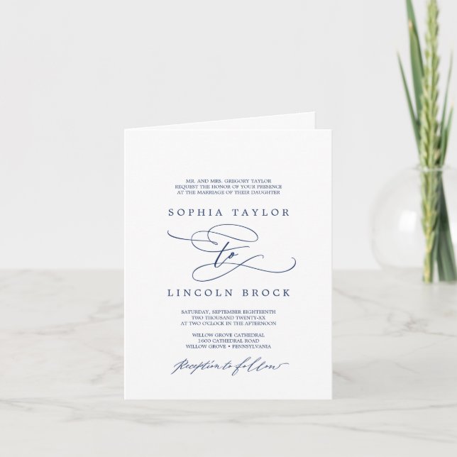 Invitación Boda de caligrafía naval romántico (Anverso)