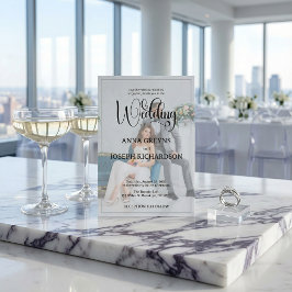 Invitación Boda de caligrafía negra con superposición de foto