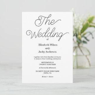 Invitación Boda de Caligrafía Negra y Blanca Clásica y Elegan