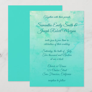 Invitación Boda de caligrafía ocre de color turquesa Ombre