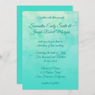 Invitación Boda de caligrafía ocre de color turquesa Ombre