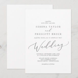 Invitación Boda de caligrafía plateada delgada