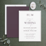 Invitación Boda de caligrafía por monograma púrpura de ciruel<br><div class="desc">¿Buscas una invitación de boda moderna, formal y elegante? No busque más lejos de nuestra Elegante Invitación de Boda Formal Pluma Púrpura Monográfica! Esta hermosa invitación presenta su monograma personalizado en ciruela morada y sus detalles personales acentuados con caligrafía escrita a mano moderna. La parte posterior de la tarjeta presenta...</div>