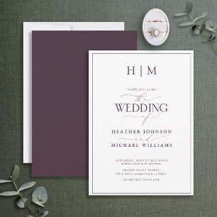 Invitación Boda de caligrafía por monograma púrpura de ciruel