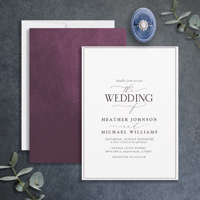 Invitación Boda de caligrafía púrpura de ciruela moderna (Subido por el creador)
