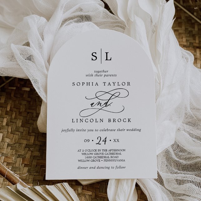 Invitación Boda de caligrafía romántica monograma Boho Arch (Romantic Calligraphy Monogram Boho Arch Wedding Invitation)