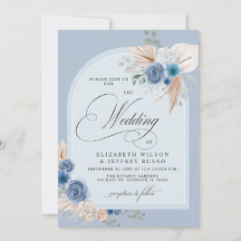 Invitación Boda de caligrafía rusa Boho Dusty Blue Pampas