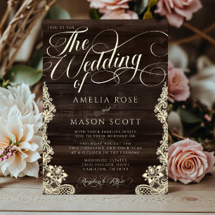 Invitación Boda de Caligrafía Script Rústica con Encaje y Mad