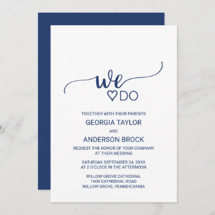 Invitación Boda de caligrafía simple azul de la marina "Lo ha