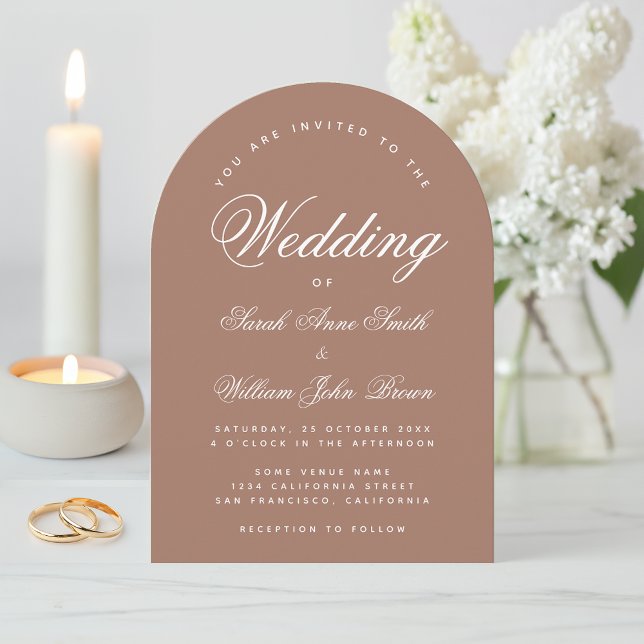 Invitación Boda de Caligrafía Simple con Arco de Marrón Terro (Subido por el creador)